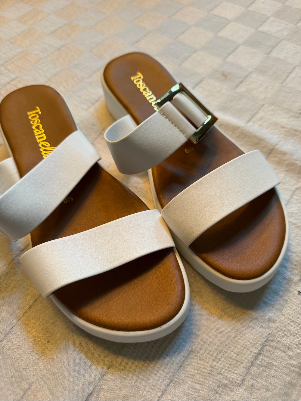 Toscanella White Double Strap Slide Sandals